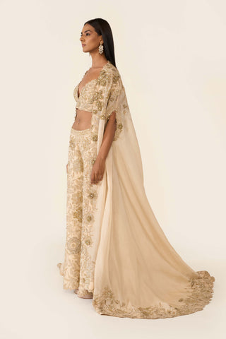 Golden Embroidered Cape And Palazzo Set by Varun Bahl available on Indiaspopup.com