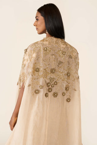 Golden Embroidered Cape And Palazzo Set by Varun Bahl available on Indiaspopup.com