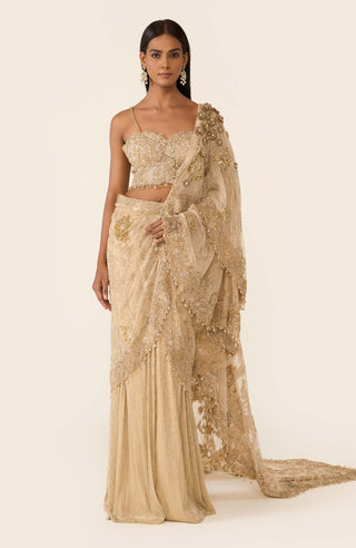 Golden Concept Sari And Blouse by Varun Bahl available on Indiaspopup.com
