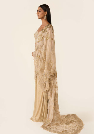 Golden Concept Sari And Blouse by Varun Bahl available on Indiaspopup.com