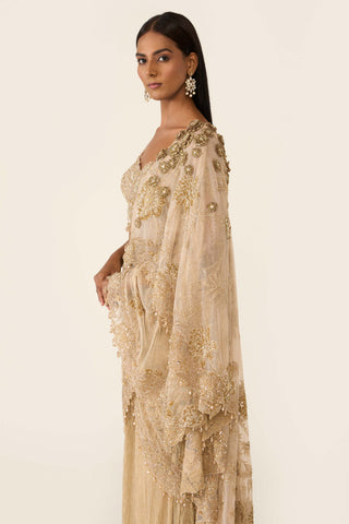 Golden Concept Sari And Blouse by Varun Bahl available on Indiaspopup.com