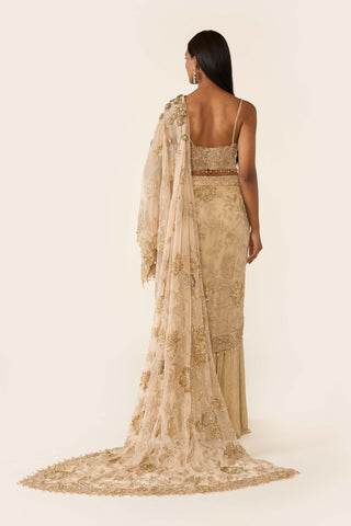 Golden Concept Sari And Blouse by Varun Bahl available on Indiaspopup.com