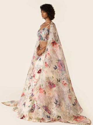 Ivory Floral Printed Lehenga Set by Varun Bahl available on Indiaspopup.com