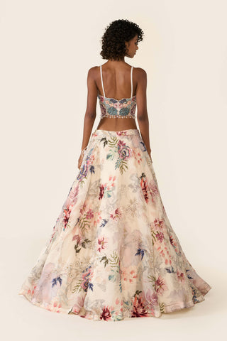 Ivory Floral Printed Lehenga Set by Varun Bahl available on Indiaspopup.com
