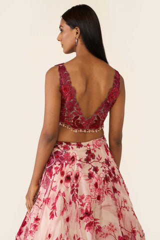 Pink Floral Printed Lehenga Set by Varun Bahl available on Indiaspopup.com