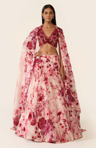 Pink Floral Printed Lehenga Set by Varun Bahl available on Indiaspopup.com