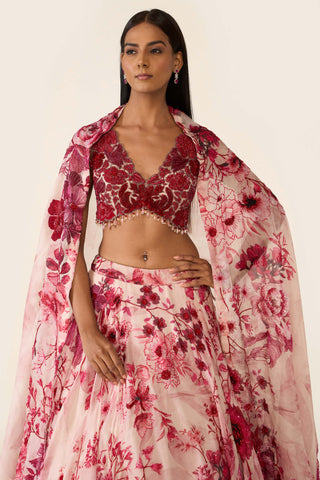 Pink Floral Printed Lehenga Set by Varun Bahl available on Indiaspopup.com