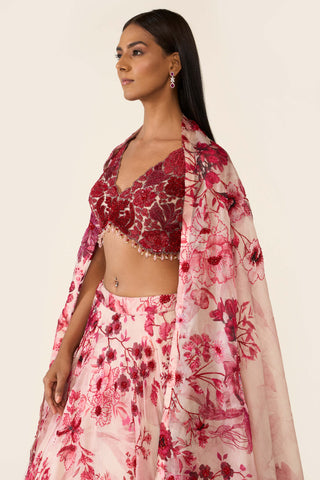 Pink Floral Printed Lehenga Set by Varun Bahl available on Indiaspopup.com