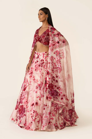Pink Floral Printed Lehenga Set by Varun Bahl available on Indiaspopup.com
