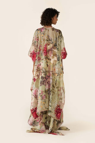 Green Printed Asymmetric Skirt And Cape Set by Varun Bahl available on Indiaspopup.com