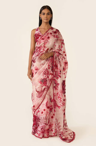 Pink Printed Classic Sari Set by Varun Bahl available on Indiaspopup.com