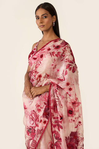 Pink Printed Classic Sari Set by Varun Bahl available on Indiaspopup.com