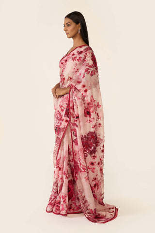 Pink Printed Classic Sari Set by Varun Bahl available on Indiaspopup.com