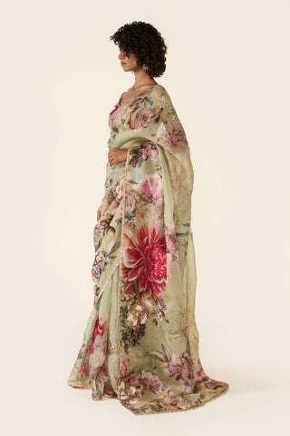Green Printed Classic Sari Set by Varun Bahl available on Indiaspopup.com