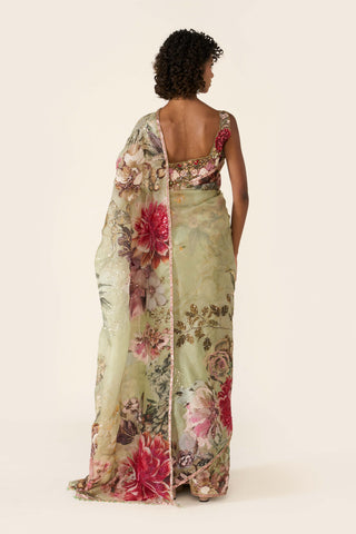Green Printed Classic Sari Set by Varun Bahl available on Indiaspopup.com