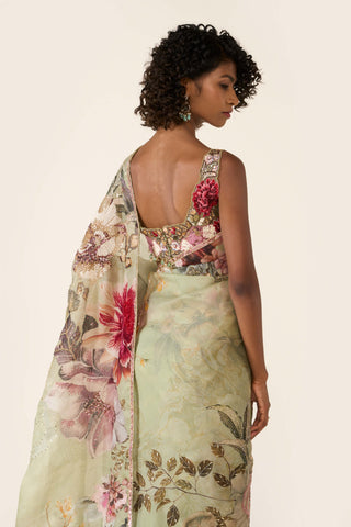 Green Printed Classic Sari Set by Varun Bahl available on Indiaspopup.com