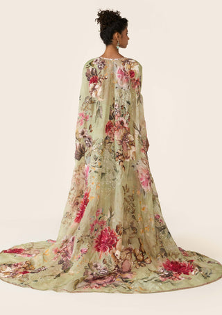 Green Printed Cape And Palazzo Set by Varun Bahl available on Indiaspopup.com