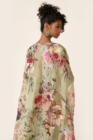 Green Printed Cape And Palazzo Set by Varun Bahl available on Indiaspopup.com