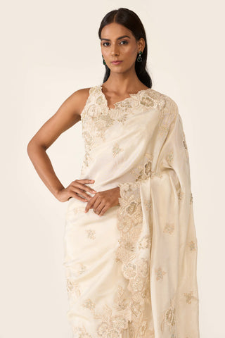 Ivory Embroidered Classic Sari Set by Varun Bahl available on Indiaspopup.com