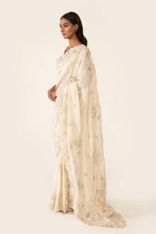 Ivory Embroidered Classic Sari Set by Varun Bahl available on Indiaspopup.com
