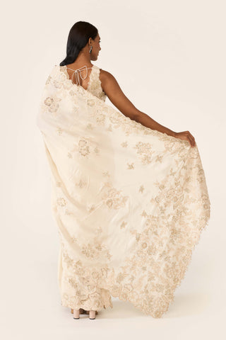 Ivory Embroidered Classic Sari Set by Varun Bahl available on Indiaspopup.com