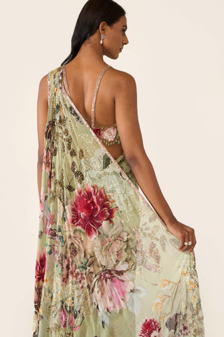 Green Printed Concept Sari And Blouse by Varun Bahl available on Indiaspopup.com