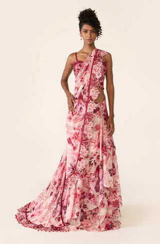 Pink Printed Concept Sari And Blouse by Varun Bahl available on Indiaspopup.com