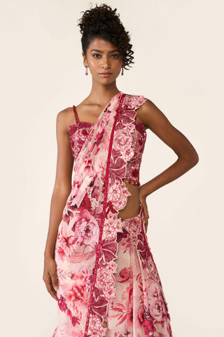 Pink Printed Concept Sari And Blouse by Varun Bahl available on Indiaspopup.com