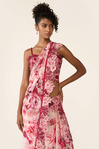 Pink Printed Concept Sari And Blouse by Varun Bahl available on Indiaspopup.com