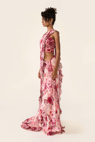 Pink Printed Concept Sari And Blouse by Varun Bahl available on Indiaspopup.com