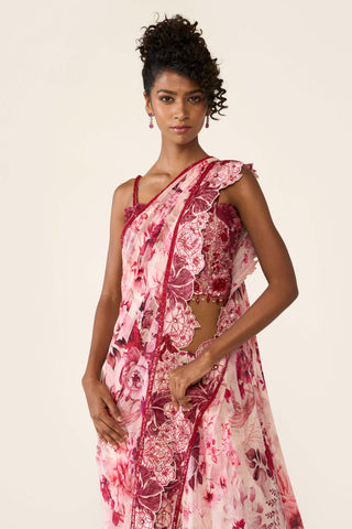Pink Printed Concept Sari And Blouse by Varun Bahl available on Indiaspopup.com