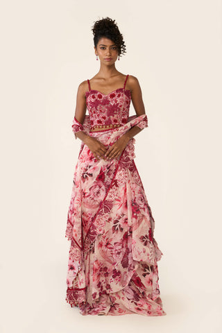 Pink Printed Concept Sari And Blouse by Varun Bahl available on Indiaspopup.com