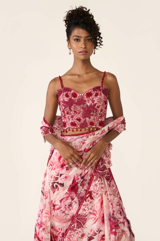 Pink Printed Concept Sari And Blouse by Varun Bahl available on Indiaspopup.com