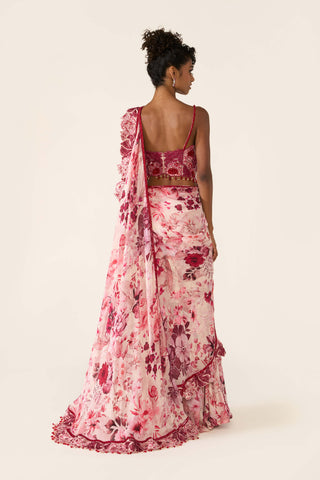 Pink Printed Concept Sari And Blouse by Varun Bahl available on Indiaspopup.com