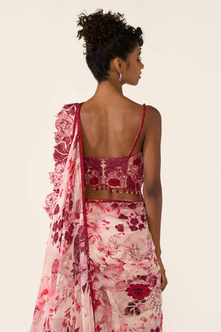 Pink Printed Concept Sari And Blouse by Varun Bahl available on Indiaspopup.com