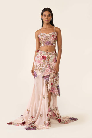 Pink Embroidered Asymmetric Skirt And Cape Set by Varun Bahl available on Indiaspopup.com