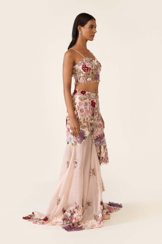 Pink Embroidered Asymmetric Skirt And Cape Set by Varun Bahl available on Indiaspopup.com