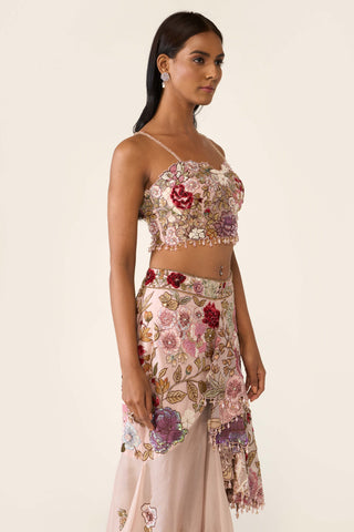 Pink Embroidered Asymmetric Skirt And Cape Set by Varun Bahl available on Indiaspopup.com