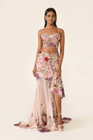 Pink Embroidered Asymmetric Skirt And Cape Set by Varun Bahl available on Indiaspopup.com