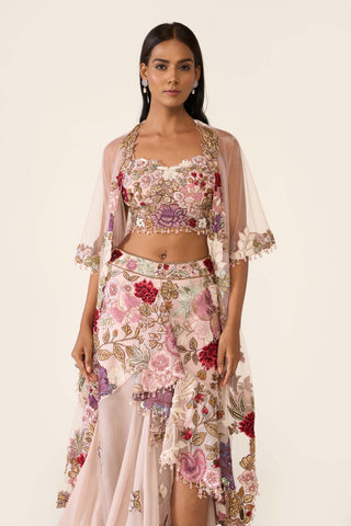 Pink Embroidered Asymmetric Skirt And Cape Set by Varun Bahl available on Indiaspopup.com