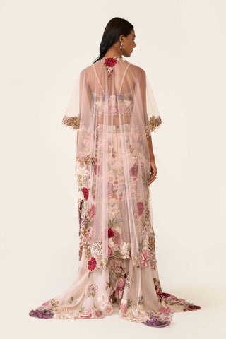 Pink Embroidered Asymmetric Skirt And Cape Set by Varun Bahl available on Indiaspopup.com