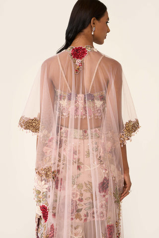 Pink Embroidered Asymmetric Skirt And Cape Set by Varun Bahl available on Indiaspopup.com