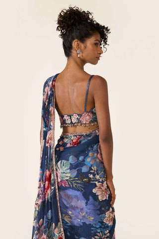 Blue Printed Concept Sari And Blouse by Varun Bahl available on Indiaspopup.com