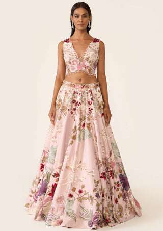 Pink Floral Embroidered Lehenga Set by Varun Bahl available on Indiaspopup.com
