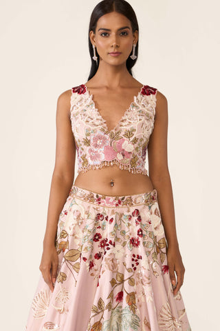 Pink Floral Embroidered Lehenga Set by Varun Bahl available on Indiaspopup.com