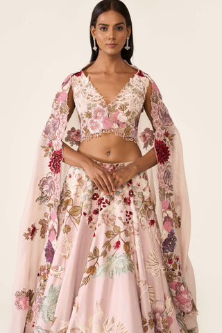 Pink Floral Embroidered Lehenga Set by Varun Bahl available on Indiaspopup.com