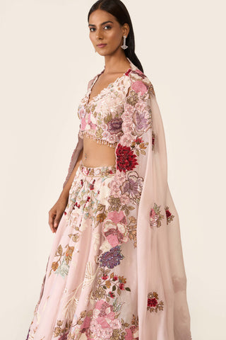 Pink Floral Embroidered Lehenga Set by Varun Bahl available on Indiaspopup.com