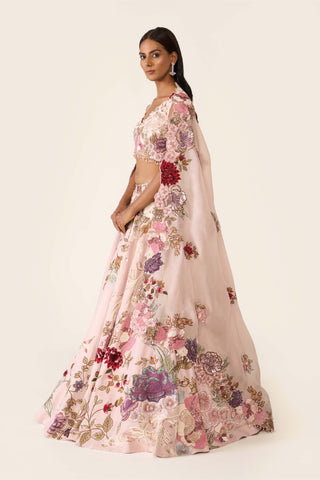 Pink Floral Embroidered Lehenga Set by Varun Bahl available on Indiaspopup.com