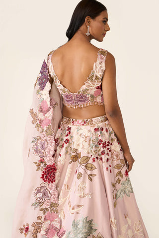 Pink Floral Embroidered Lehenga Set by Varun Bahl available on Indiaspopup.com