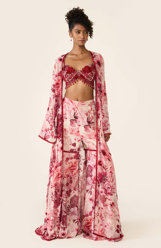 Pink Printed Cape And Sharara Set by Varun Bahl available on Indiaspopup.com